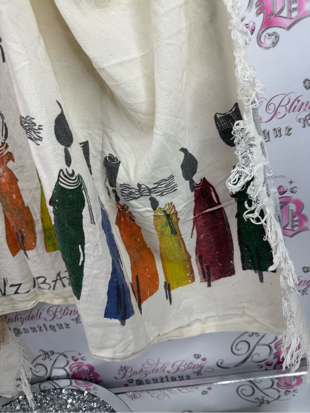 Hakuna Matata scarf tassles Zanzibar Printed Boho Maxi Skirt - Cream vintage - Picture 8 of 9